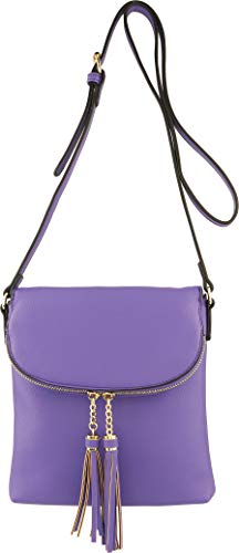 B BRENTANO Vegan Medium Flap-Over Crossbody Handbag with Tassel Accents (Ultra-Violet.)