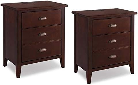 Amazon Com Home Square 3 Drawer Nightstand With Ac Usb Charging Outlets In Chocolate Cherry Set Of 2