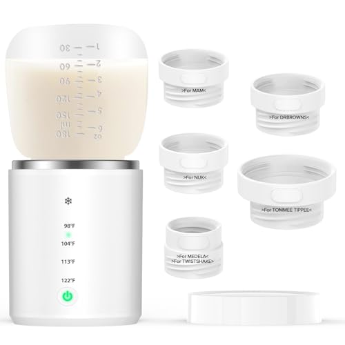 PFUTURE Portable Bottle Warmer, Travel Bottle Warmer with 5Adapters (Notwith Bottle), Rechargeable Portable Bottle Warmer for Travel Precise Temperature & Beep Prompt, for Breastmilk and Baby Milk