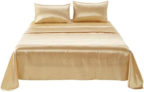 Comfortable Satin Silk Fitted Sheet Bed Flat Sheet Set Bedding Set Pillow Case
