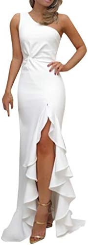 JiaMeng Women Summer Dress for Special Occasions Prom Dress One Shoulder Ruched Ruffle Slim Maxi Dresses