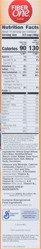 FIBER ONE CEREAL, ORIGINAL BRAN, HIGH FIBER CEREAL MADE WITH WHOLE GRAIN, 19.6 OZ