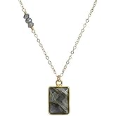 Designed By Stacey Handmade Labradorite Rectangular Gemstone, Bezel Pendant, 14KT Gold-Filled Necklace, Jewelry Gifts for Women, Birthday, Christmas, Anniversary, Wedding, 16 to 18" Adjustable Chain