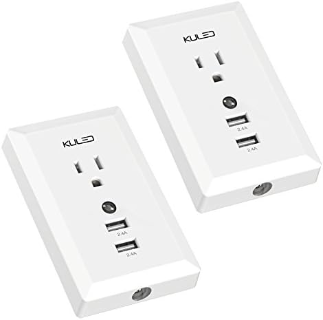 USB Outlet with night light Plug in Wall Adapter Smart Dual USB Charging Ports (4.8A Total) with Auto Night Light, Outlets Extender USB Charger for Travel Home Use, ETL(4.8A USB outlet 2pack)