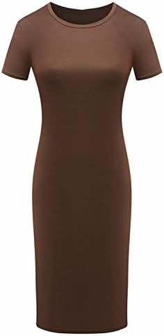 mzmJH Woemn Casual Solid 4 Colors Cute Pocket Cat Print Round Neck Short Sleeve Dress Coffee S Flossy
