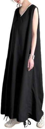 Amazon ワンピース パール ワンピ ロングワンピース ロング ワンピ マキシ ノースリーブ ドレス パーティードレス 結婚式 Vネック オケージョン フォーマル ロング丈 夏 ブラック イブニングドレス 通販