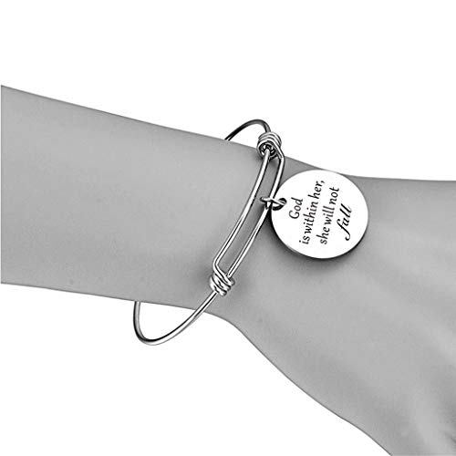 SOUSYOKYO "God is Within her. she Will not Fall" Handmade Beautiful Christian Bangle Charm Bracelet