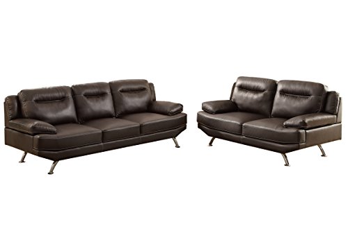 Poundex F7927 Bobkona Danville Bonded Leather 2 Piece Sofa and Loveseat Set, Espresso