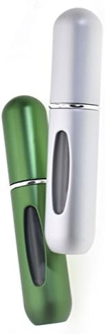 Dolovemk 2PCS 5ML Portable Mini Refillable Empty Perfume Spray Bottles Travel Atomizer Scent Aftershave Spray Bottle Easy Pump to Fill (Silver+Green)