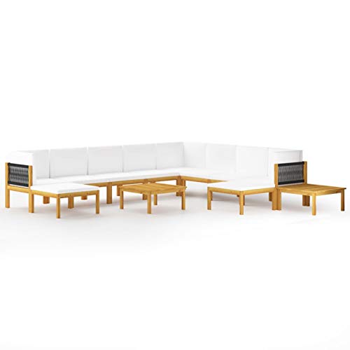 Tidyard 12-TLG. Garten-Lounge-Set mit Kissen Garten-Palettensofa-Set Gartensofa Loungecouchsofa Sitzgarnitur Sitzgruppe Gartengarnitur Gartenmöbel Cremeweiß Massivholz Akazie für Garten,Terrasse – Bild 3