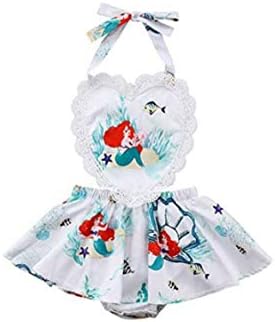 Baby Girls Rompers, Mermaid Sea World Pattern Flower Edge Bodysuit and Solid Basic Style Rompers Outfits Clothes