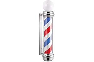 OMWAH Classic Barber Pole 34. 5" Rotating LED Stripes Light Hair Salon Open Sign Red White Blue Waterproof Indoor/Outdoor