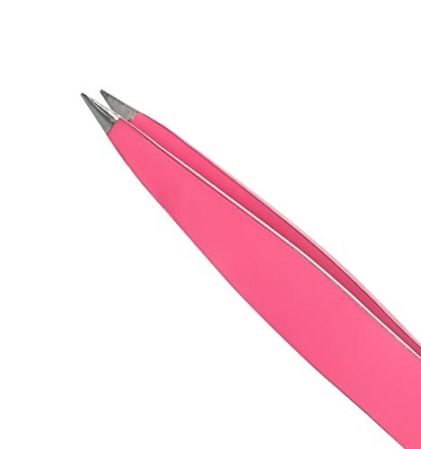 Pointed Tweezers | Stainless Steel | Perfectly Aligned Hand-Filed Point Tip Precision Tweezers | For Ingrown Hair, Eyebrows, Facial Hair, Splinters, Ticks and Glass Removal | For Men and Women | Pink