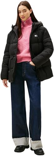 Veste doudoune mi-longue à capuche TJW DW0DW21626 pour femme, noir, taille XXS, Noir (noir), XXS