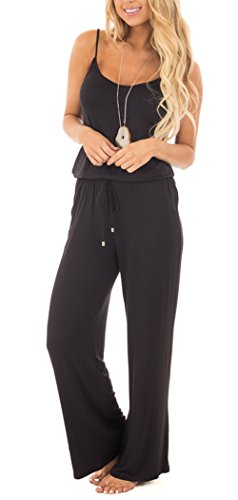 NuoReel Women Casual Sleeveless Loose Wide Legs Jumpsuit Halter Waist Tie Stretchy Rompers Pants With Side PocketsÂ£Â¨Black X-LargeÂ£