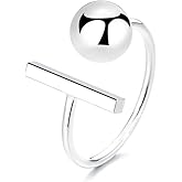 925 Sterling Silver Ball T-Shaped Statement Ring for Women Men Fashion Minimalist Adjustable Open Rings Stacking Middle Tail Finger Simple Unique Jewelry for Birthday Christmas Gifts Bff