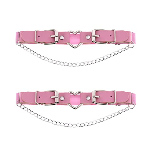 alisikee 2PCs Leather Leg Garter with Chains, Elastic Rock Heart Thigh Garter for Women