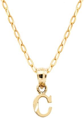 10K Solid Gold Diamond-Cut Initial Pendant with 18 INCH Gold-fill Chain (C)
