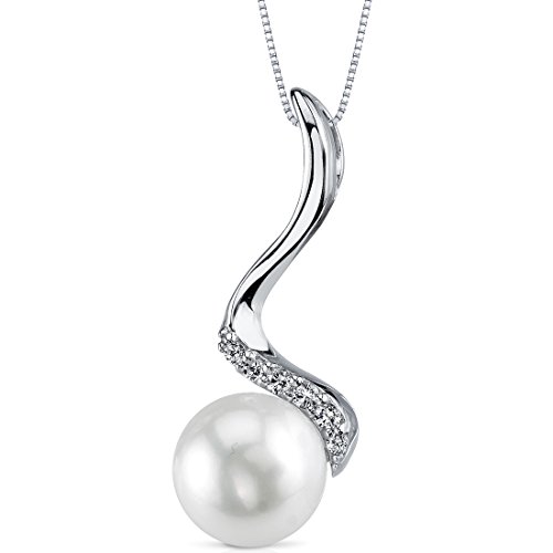 10.5mm Freshwater Cultured White Pearl Dangling Pendant Necklace in Sterling Silver