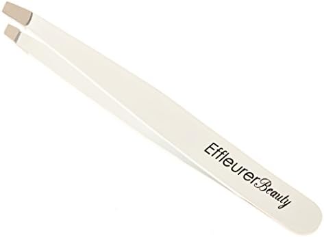 Effleurer Beauty Precision Tweezers - 7 Exciting Colors To Choose From!! - Professional Stainless Steel Slant Tip Eyebrow Tweezer (White Color)