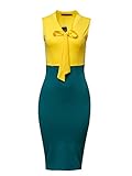 CISMARK Women's Chic Color block V-Neck Sleeveless Office Pencil Dress