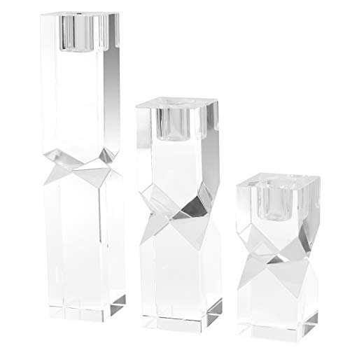 Crystal Candle Holders Set of 3, Clear Taper Candle Holder Decor, Table