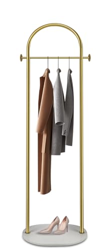 Rack Vertical de Casaco, Arara de Roupas, Cabideiro de Chão, Arara Cabideiro, com Base de Mármore, Prateleiras de Roupas com Prateleiras, 168 x 40cm, Dourado