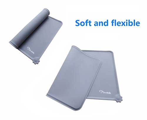 Suntake 2Packs Silicone Dog Cat Food Bowl Mat Non Stick Pet Food Water Feeding Mats Placemat Cushion(Gray)