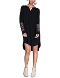 YesFashion Women's Loose Plus Size Long Sleeve Lace Irregular Hem Dress