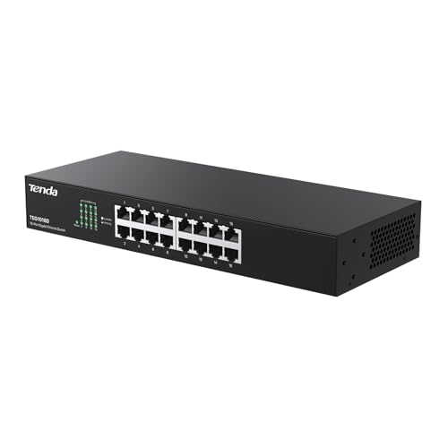 Tenda LAN Switch 16 Port Gigabit Netzwerk Switch, 19 Zoll Rack-Montage