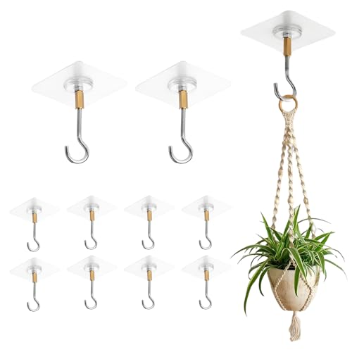 Oyiwinmi 10 Stück Deckenhaken Zum Aufhängen Von Pflanzen, Deckenhaken Selbstklebend Ohne Bohren, Klebehaken Decke Pvc Transparent Mit Pflanzenhaken Aus Edelstahl