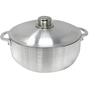 KITCHEN SENSE TRADITIONAL COLUMBIAN CAST ALUMINUM RICE POT CALDERO BY AMERICAN DREAM SILVER STOCK POTS WITH ALUMINUM LID -HEAVY GAUGE CALDERO DE ARROZ DUTCH OVEN (3.7 Quarts)