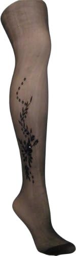 Women's Queen Size Nylon Fashion Pantyhose Flock &amp; Rhinestone, , Black