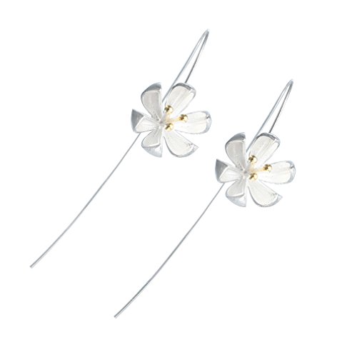 Silver flower golden stamen dangle drop threader earrings accesso…