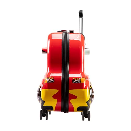 Kids Ride-On Luggage with Wheels Suitcase Fits to Toddler Aged 3-12 Years old （Red Car Checked-Large 25-Inch