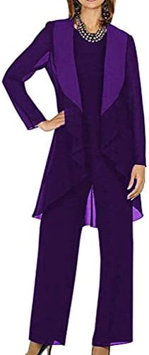 Women's Elegant Chiffon Mother of The Bride Dress Plus Size 3-Piece Pant  Suit Set for Women Formal Purple at Amazon Women's Clothing store