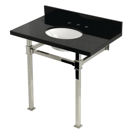 Kingston Brass KVPK36KOQ6 Monarch 36" Black Granite Console Sink with Stainless…
