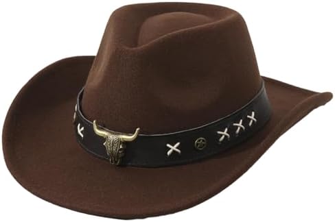 Western Wool Felt Cowboy Hat, Cream with Brown Leather Band  display picture 1