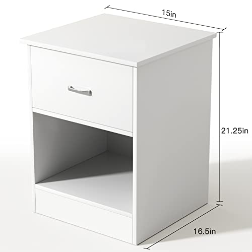 Bunovasty Wooden Bedside Table with 1 Sliding Drawer, End Table with Open Frame, Bedroom Sofa Side Table, white15 D X 16.5\