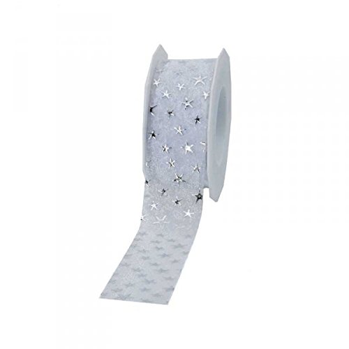 PRÄSENT - Canada Printed Organza Ribbon White 20-m-Roll 40 mm width — image 1