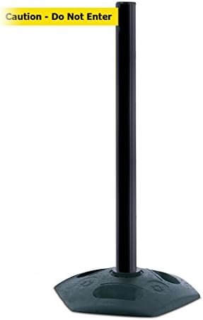 Tensabarrier 886-33-MAX-NO-YAX-C Heavy Duty Outdoor Post with Black Tube, No Custom Yellow Webbing/Black"Caution Do Not Enter" Standard Belt End, Maximum 13'