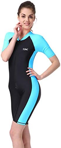 Surfing Snorkeling Swim Suit Womens One-Piece Modest Swimsuit Short Sleeves Costume Plus Size Swimwear- Sun Protection