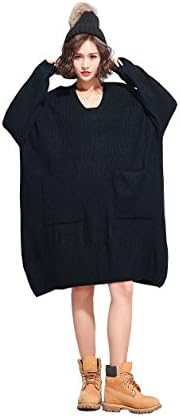Vincy Show Women's Knit Pullover Sweater Loose Casual Plus Size Long Sleeve Oversized Dress