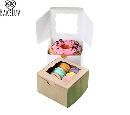 Bakery Boxes with Window 4x4x2.5” by BakeLuv | BUNDLE: 50 pack Cake Boxes + 50 pack Round Mini Cake Boards | Small Bakery Boxes, Cookie Boxes, Cake Boxes, Pastry Boxes, Treat Boxes, Window Boxes