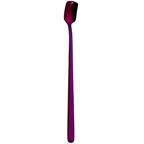 Click Here to See More Images Wenjuan Colorful Spoon Set Long Handle Stainless Steel Pointed Tablespoon Flatware Coffee Drinking Tools Kitchen Gadget for Ice-cream, Tea, Coffee and More (Purple C)