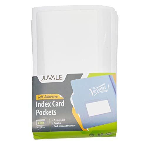 Juvale 100 Pack Plastic Label Holders for 3x5 Index Cards, Self