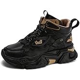 Netehadi Men's High Top Fashion Leather Chunky Sneakers Casual Platform Non-Slip Athletic Street Walking Driving Tennis Shoes