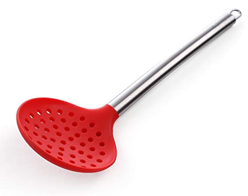 iNeibo Kitchen Silicone Skimmer Slotted Spoon-Cooking Utensils with Heat Resistant Silicone Covering Head And Stay-cool Stainless Steel Handle(Red)
