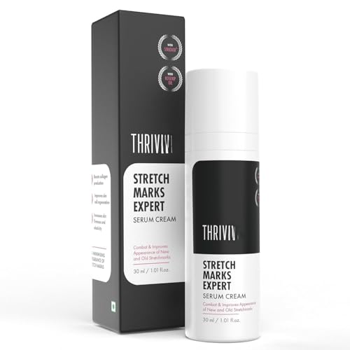 Thrive..Co. Stretch Marks Expert Serum Cream | For New (red) & Old (white) Stretch Marks Removal & Skin Hydration | Powered by Striover™, Rosehip Oil & Squalane | For Men & Women | 30ml