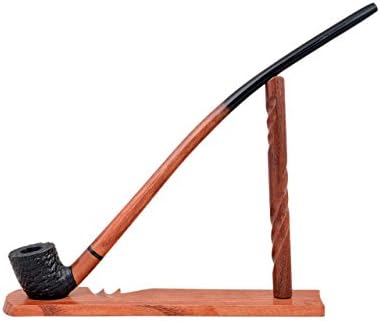 Extra long orange - black with carved part churchwarden tobacco smoking pipe with stand from Golden Pipe (Poland)